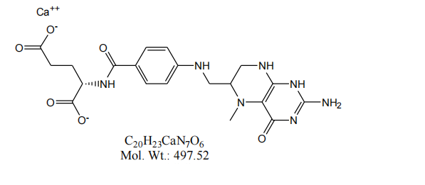 Structure chimique du L-5-méthyltétrahydrofolate de calcium