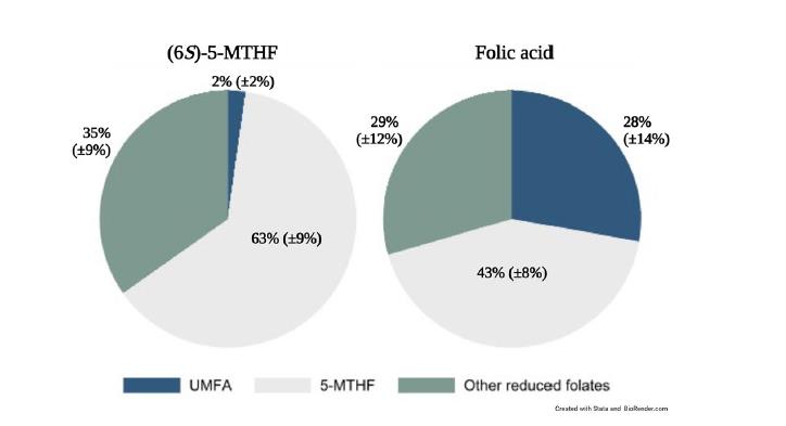 Méfiez-vous! Une étude publiée dans Scientific Reports confirme que lorsque les femmes qui allaitent prennent un supplément d'acide folique, 28 % du folate présent dans leur lait est de l'acide folique non métabolisé (UMFA) inutilisable, soit 14 fois plus que chez les mères qui prennent la forme bioactive.